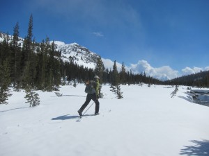 Skiing through the Sierras. The BOT is right in front of the yellow HEET bottle in my outside mesh pocket. 