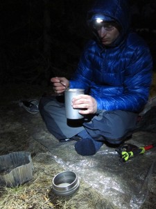 Dinner on some dry ground during the ski trip.